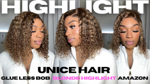 Load image into Gallery viewer, Blonde Hightlight Curly 7x5 Bob Wig 14”