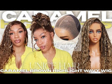 Load and play video in Gallery viewer, Caramel Brown & Blonde Wavy 13x4 Wig 24”