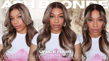 Load image into Gallery viewer, Ash Blonde Highlight Curtain Bangs 13x4  Wig 24”
